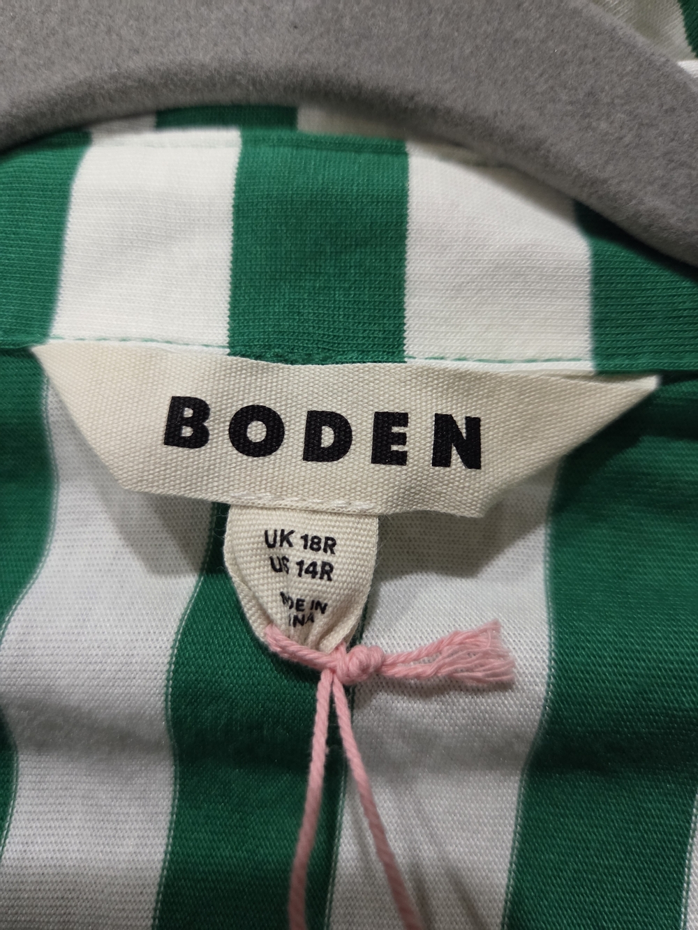 Boden Green and White Vertical Stripe Midi Shirt Dress - Size 14 - Picture 8 of 13